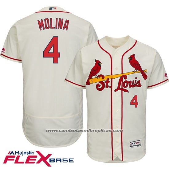 Camiseta Beisbol Hombre St. Louis Cardinals Yadier Molina Crema Autentico Collection Flex Base Crema